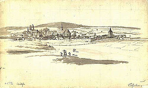 Die Stadt Litschau, grau lavierte Federzeichnung über Raster, um 1820, Niederösterreichische Landesbibliothek, Topographische Sammlung